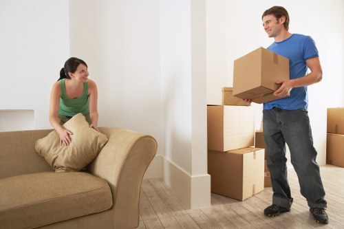 Professional office move setup and unloading at a Mayfair workplace